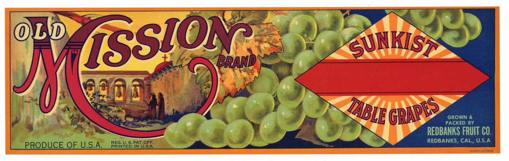 Old Mission Brand Vintage Grape Crate Label, g