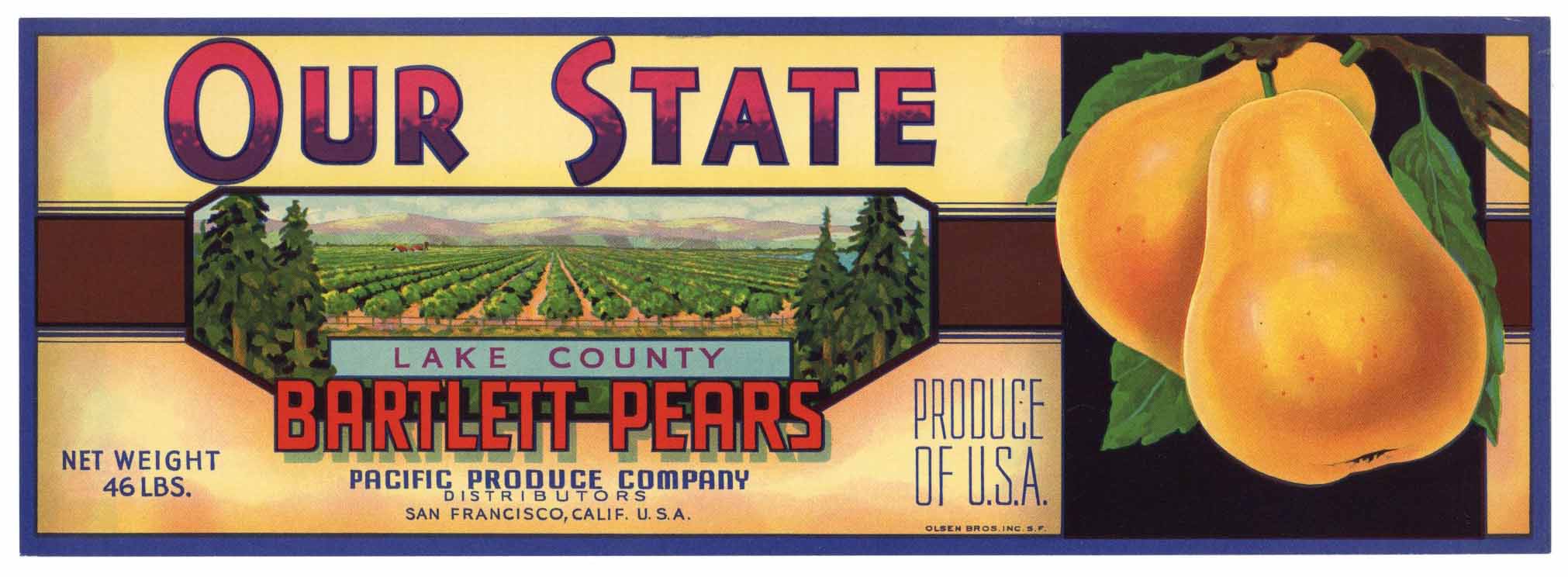 Our State Brand Vintage Pear Crate Label
