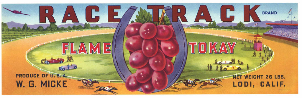 Race Track Brand Vintage Lodi California Grape Crate Label