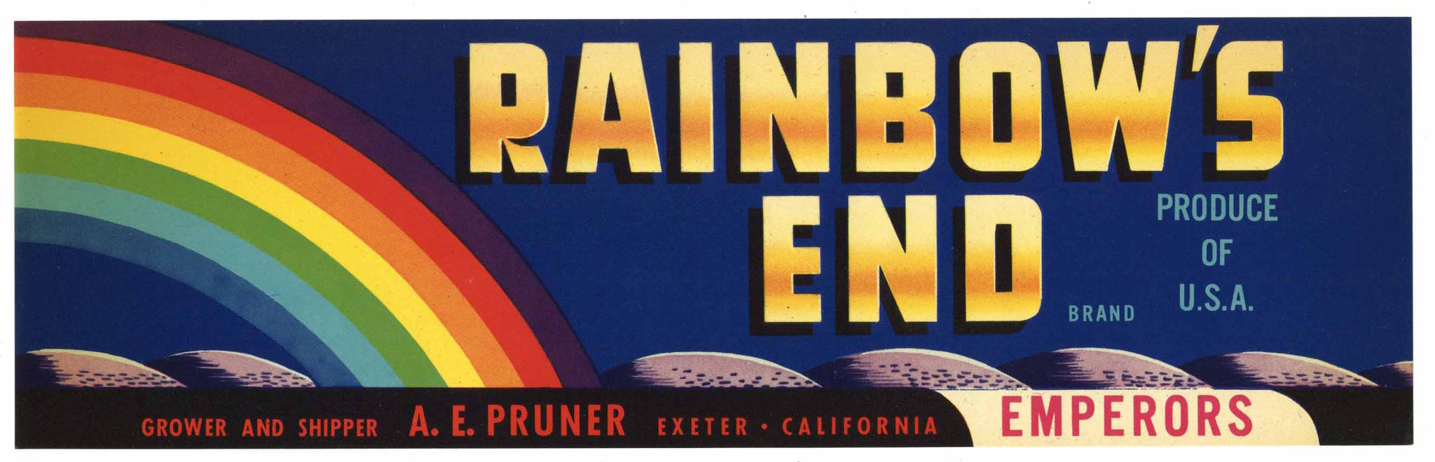 Rainbow's End Brand Vintage Exeter Grape Crate Label