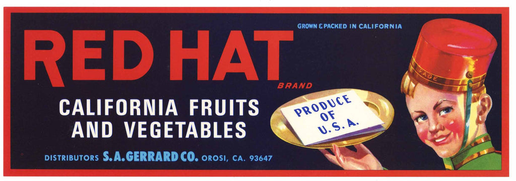 Red Hat Brand Vintage Orosi Fruit Crate Label