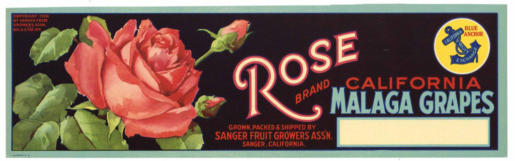 Rose Brand Vintage Sanger Grape Crate Label