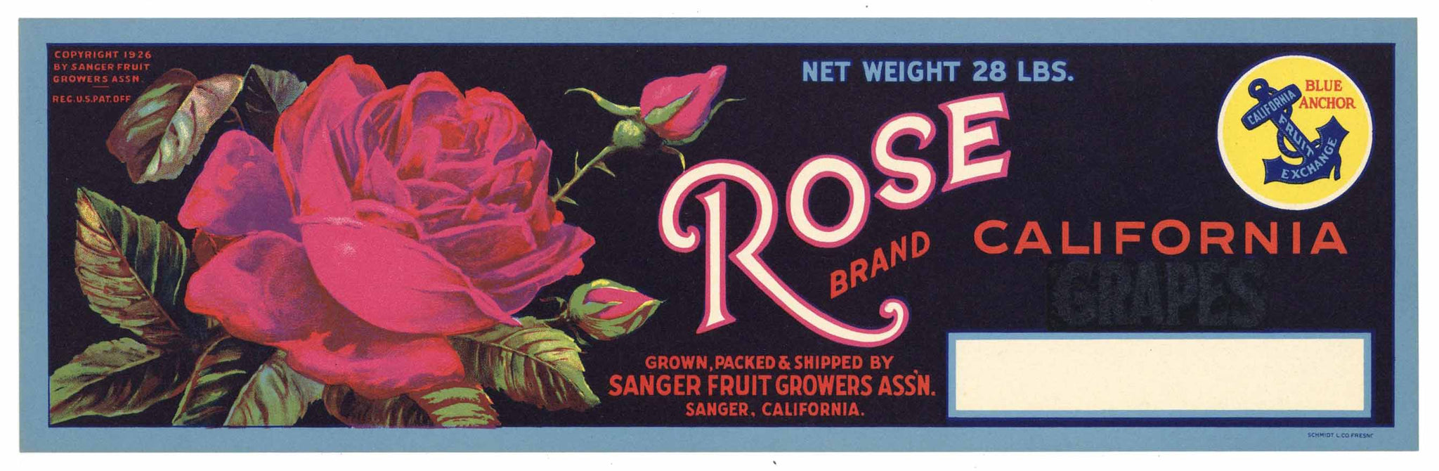 Rose Brand Vintage Sanger Fruit Crate Label
