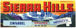Sierra Hills Brand Vintage Zinfandel Wine Grape Crate Label