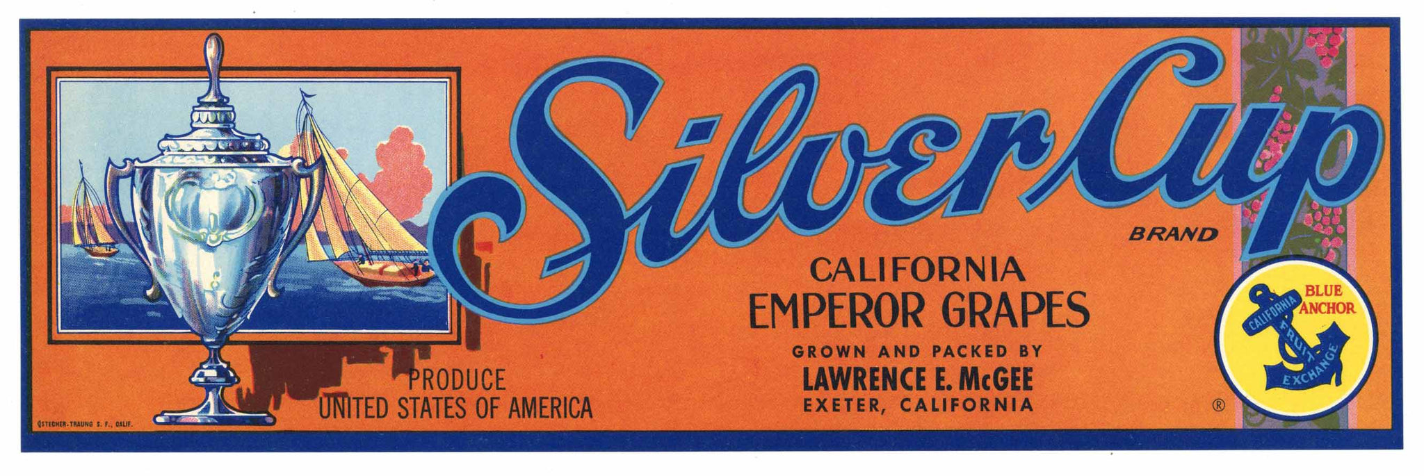 Silver Cup Brand Vintage Exeter California Grape Crate Label