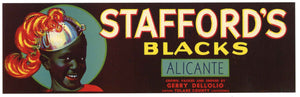 Stafford's Blacks Brand Vintage Alicante Grape Crate Label