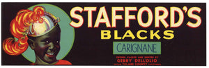 Stafford's Blacks Brand Vintage Carignane Grape Crate Label