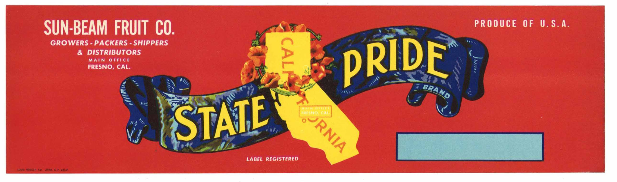 State Pride Brand Vintage Fresno Produce Crate Label