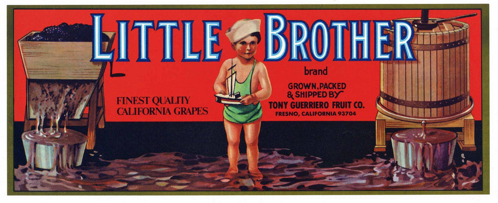 Little Brother Brand Vintage Fresno Wine Grape Crate Label