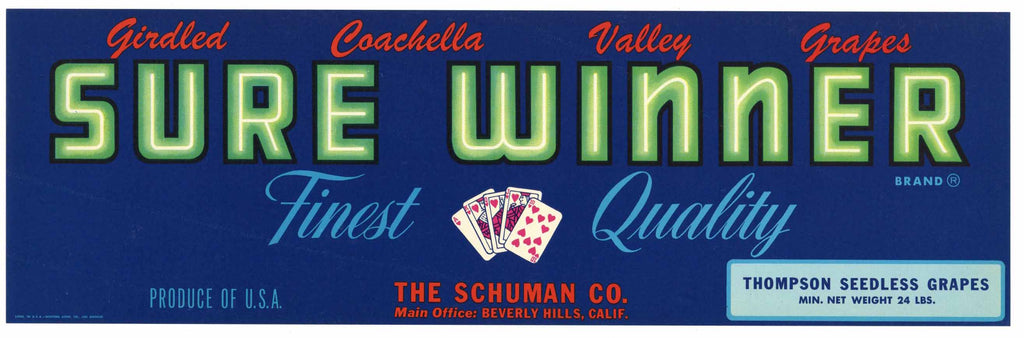 Sure Winner Brand Vintage Coachella Valley Grape Crate Label