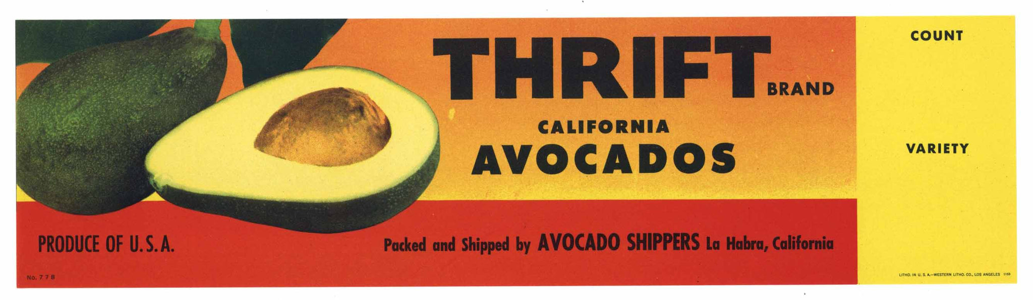 Thrift Brand Vintage La Habra Avocado Crate Label