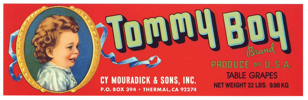 Tommy Boy Brand Vintage Coachella Valley Grape Crate Label, red