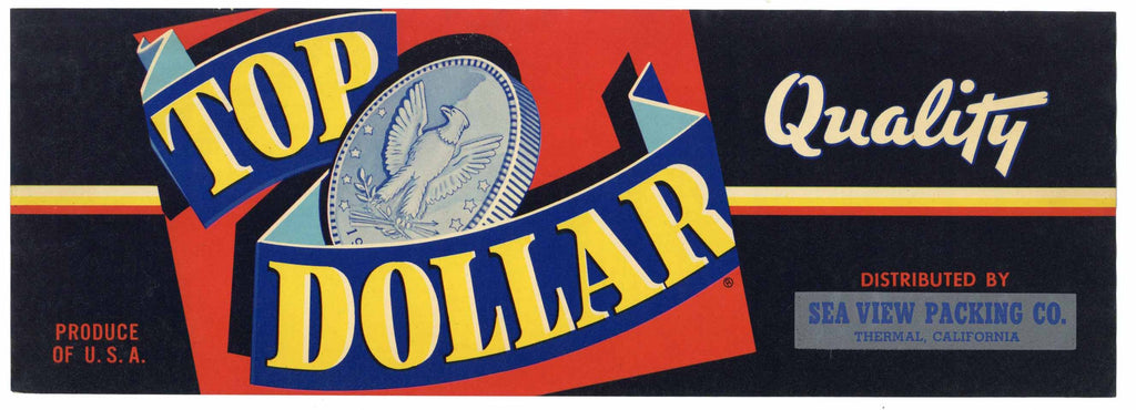 Top Dollar Brand Vintage Coachella Valley Produce Crate Label, wave