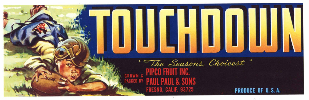 Touchdown Brand Vintage Fresno Produce Crate Label