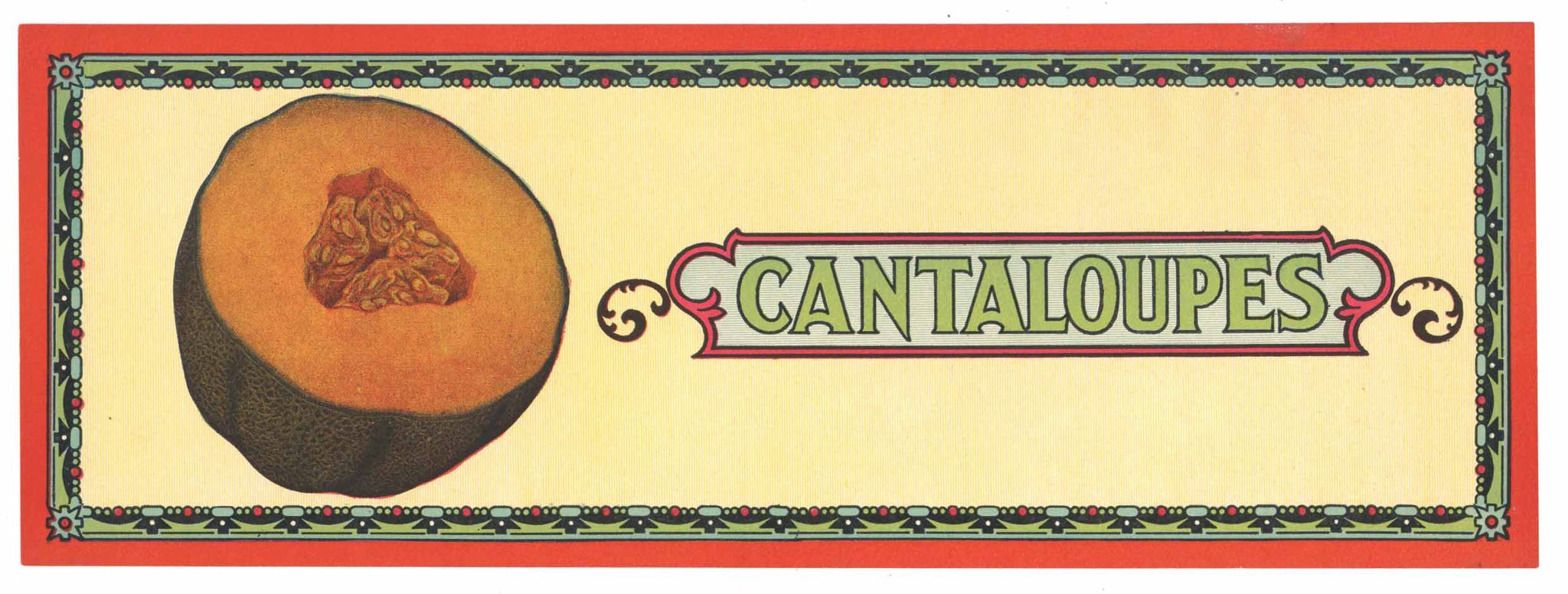 Stock Vintage Melon Crate Label, Cantaloupes