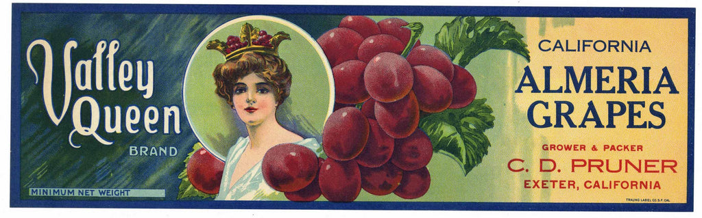Valley Queen Brand Vintage Almeria Grape Crate Label