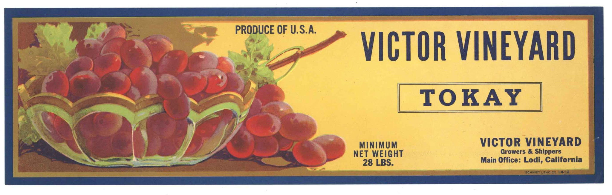 Victor Vineyard Brand Vintage Lodi Tokay Grape Crate Label