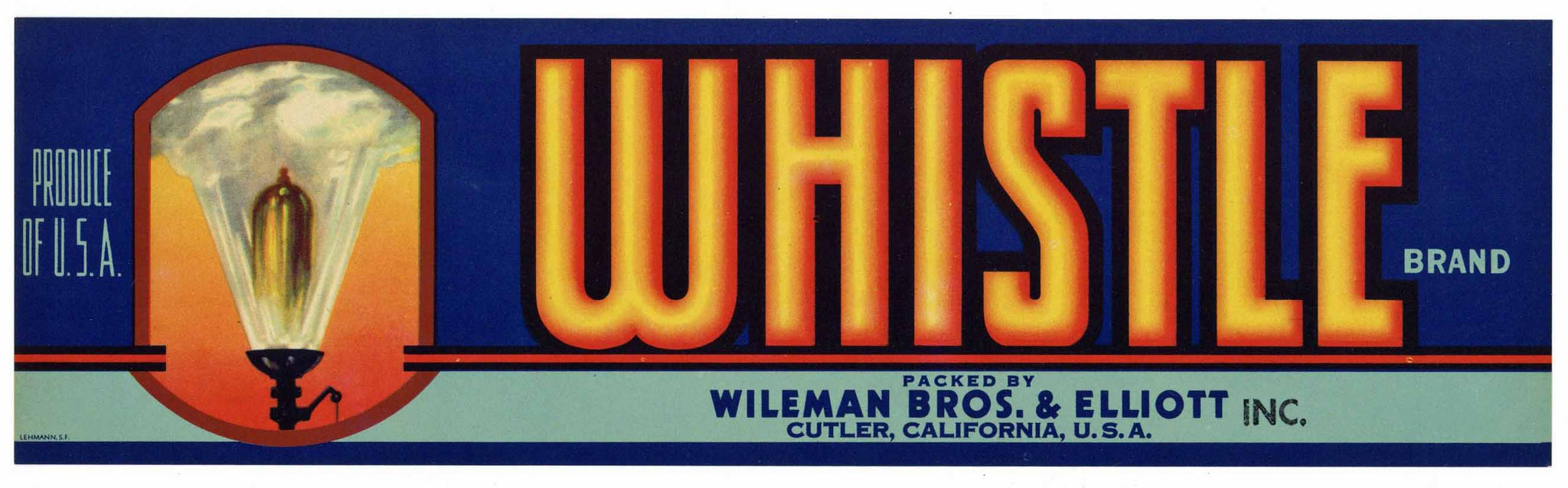 Whistle Brand Vintage Cutler Fruit Crate Label, Railroad