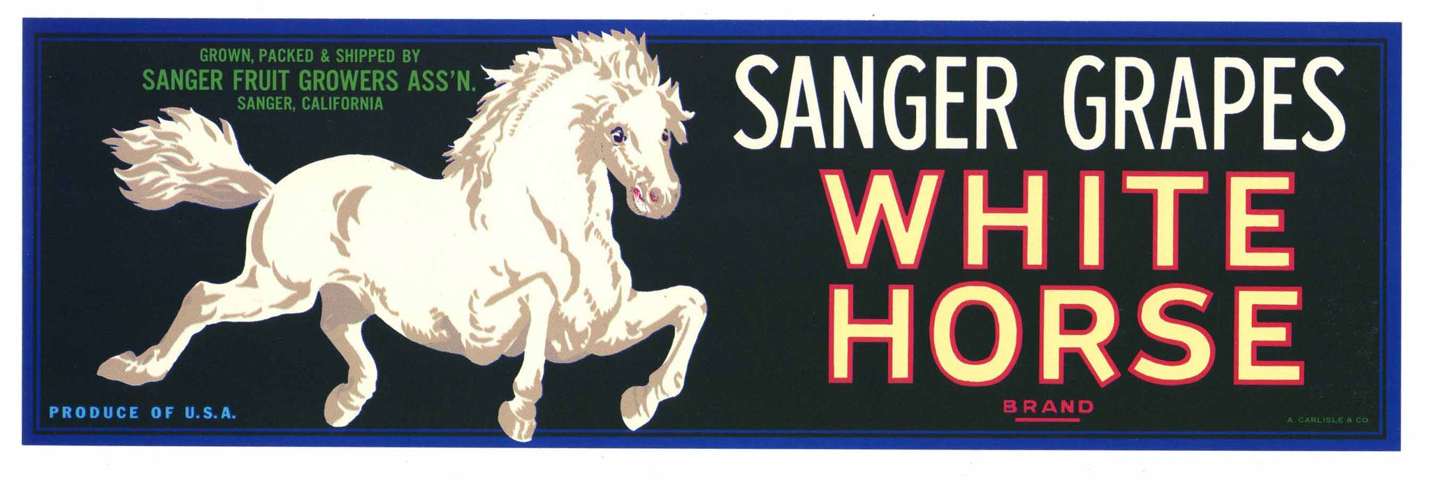 White Horse Brand Vintage Sanger Grape Crate Label