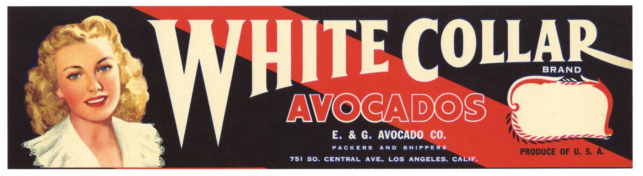 White Collar Brand Vintage Avocado Crate Label