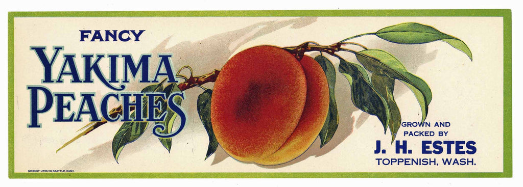 Yakima Peaches Brand Vintage Toppenish Washington Peach Crate Label