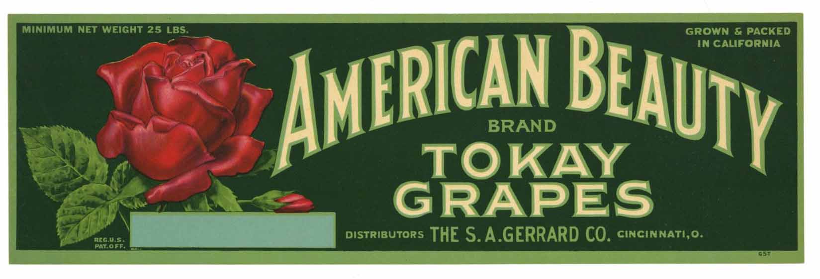 American Beauty Brand Vintage Grape Crate Label