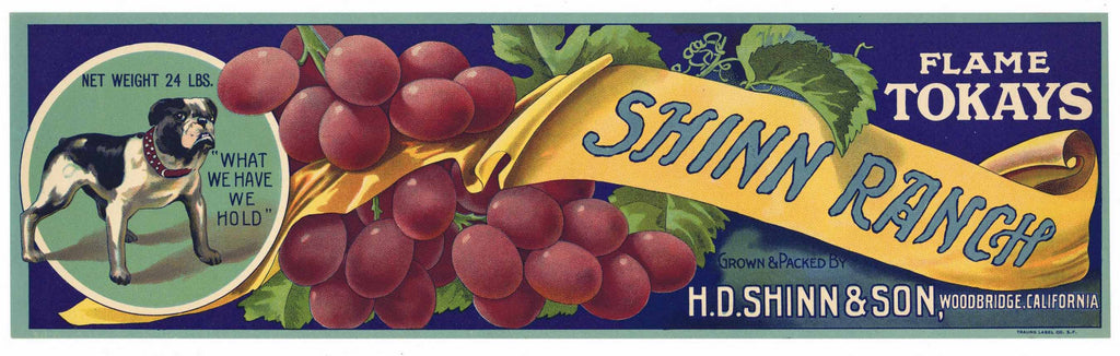 Shinn Ranch Brand Vintage Lodi Tokay Grape Crate Label