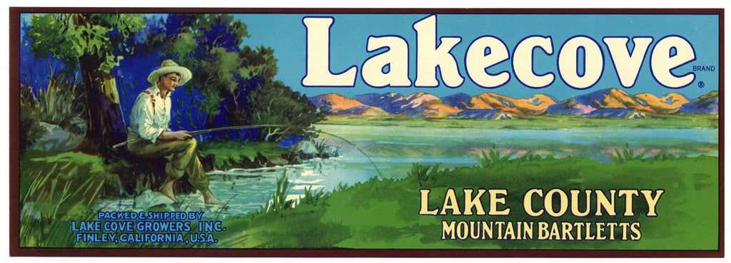 Lakecove Brand Vintage Lake County Pear Crate Label, lug