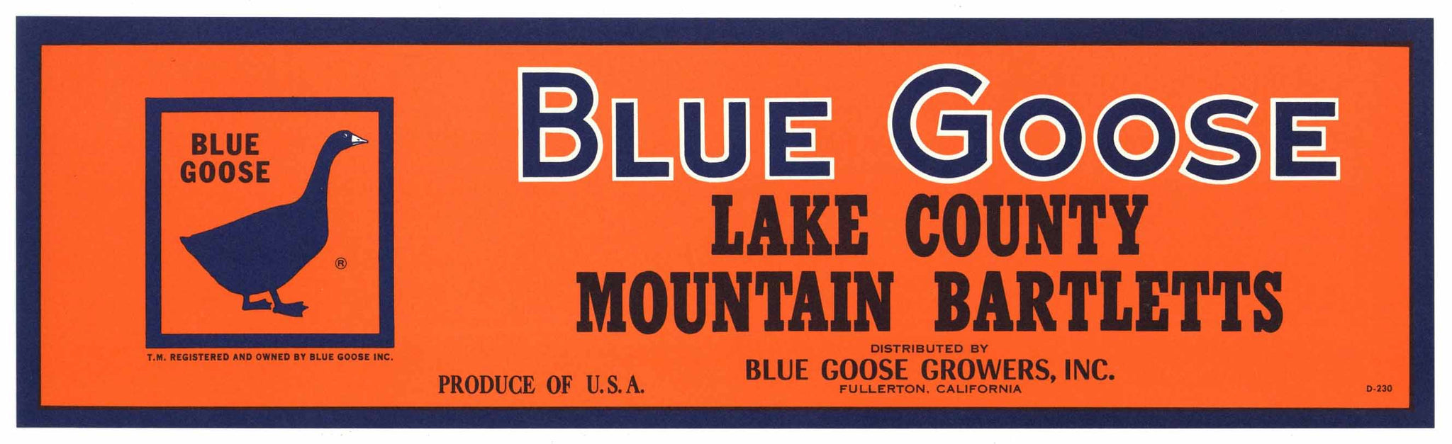 Blue Goose Brand Vintage Lake County Mountain Bartlett Pear Crate Label