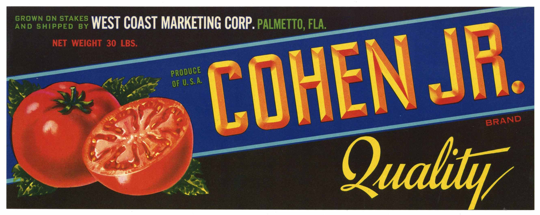 Cohen Jr. Brand Vintage Palmetto Florida Produce Crate Label, Tomato