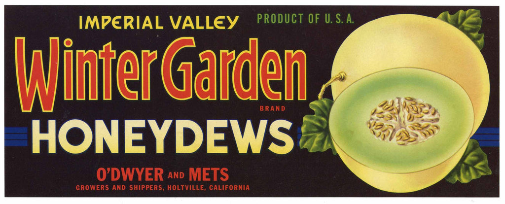 Winter Garden Brand Vintage Honeydew Melon Crate Label