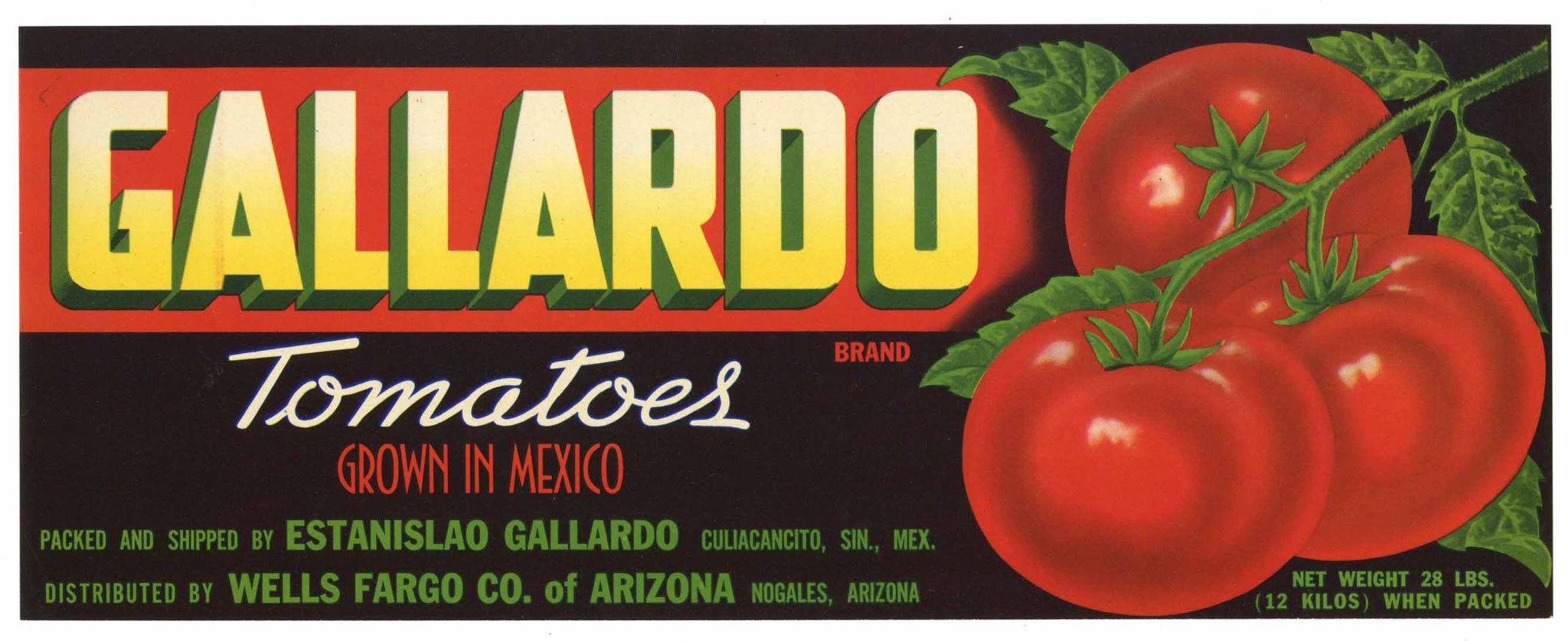 Gallardo Brand Vintage Arizona Tomato Crate Label