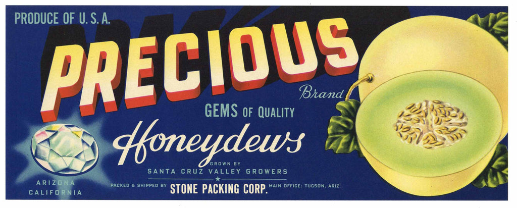 Precious Brand Vintage Tucson Honeydew Melon Crate Label
