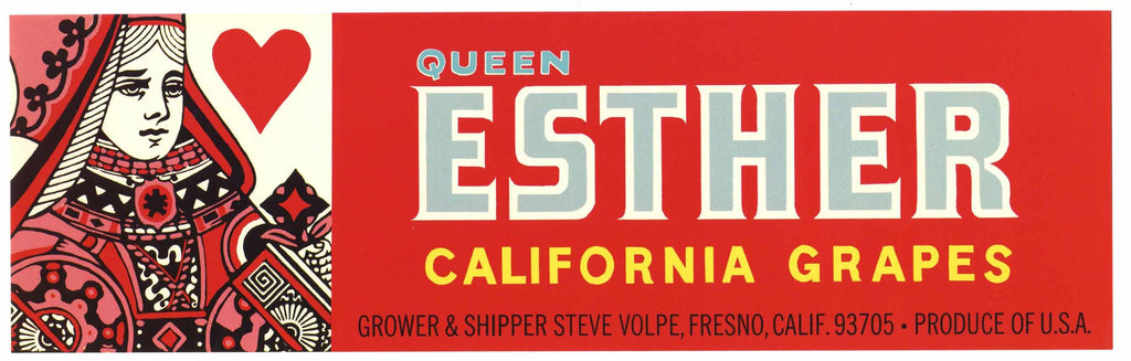 Queen Esther Brand Vintage Grape Crate Label