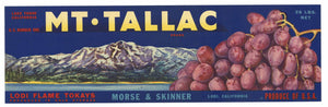 Mt. Tallac Brand Vintage Lodi Flame Tokay Crate Label