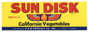 Sun Disk Brand Vintage Vegetable Crate Label