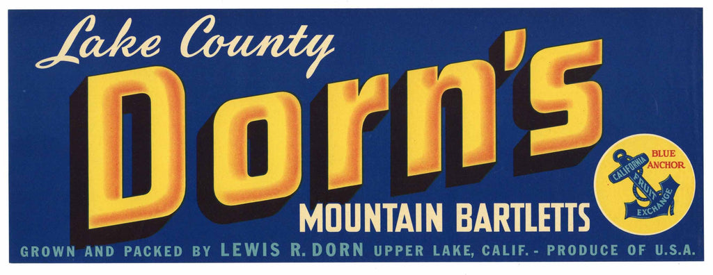 Dorn's Brand Vintage Lake County Pear Crate Label