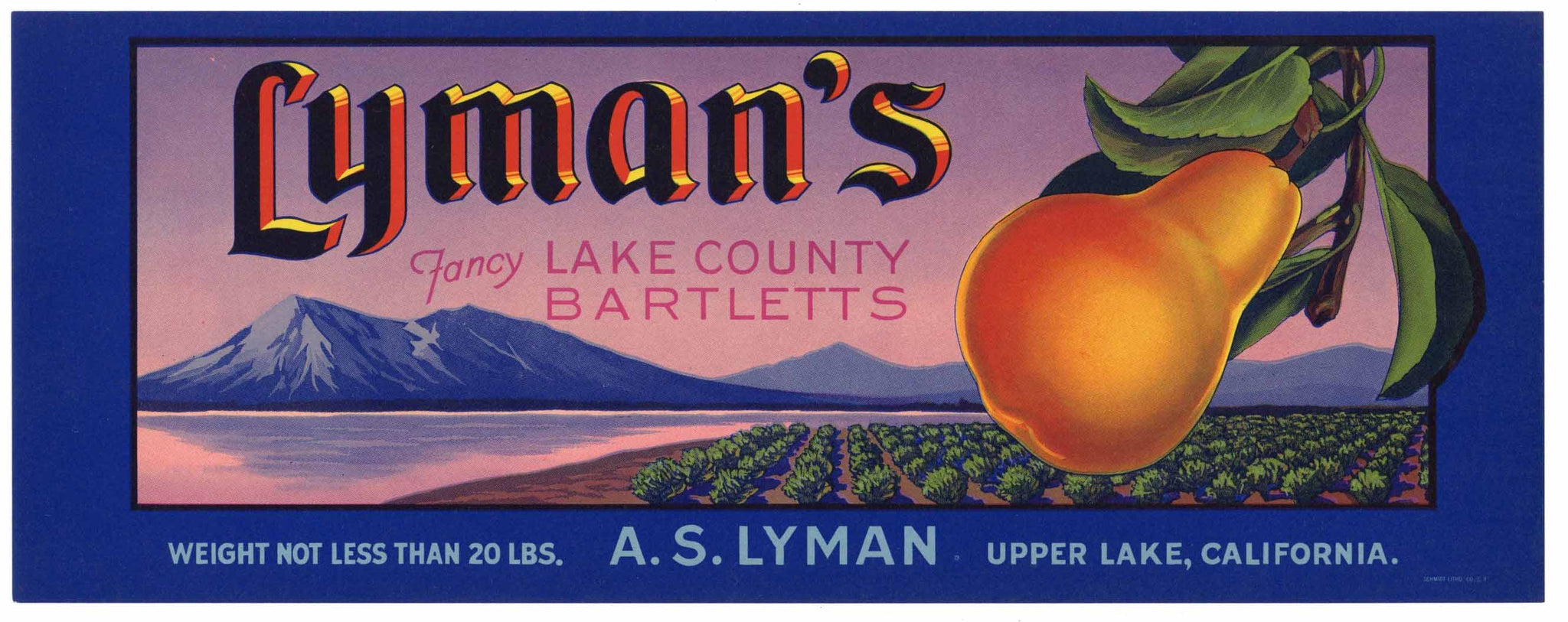 Lyman's Brand Vintage Lake County Pear Crate Label