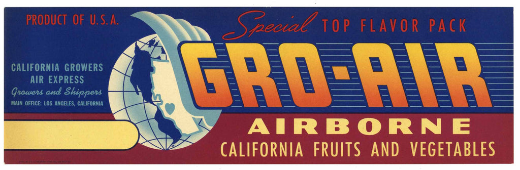 Gro-Air Brand Vintage Fruit Crate Label