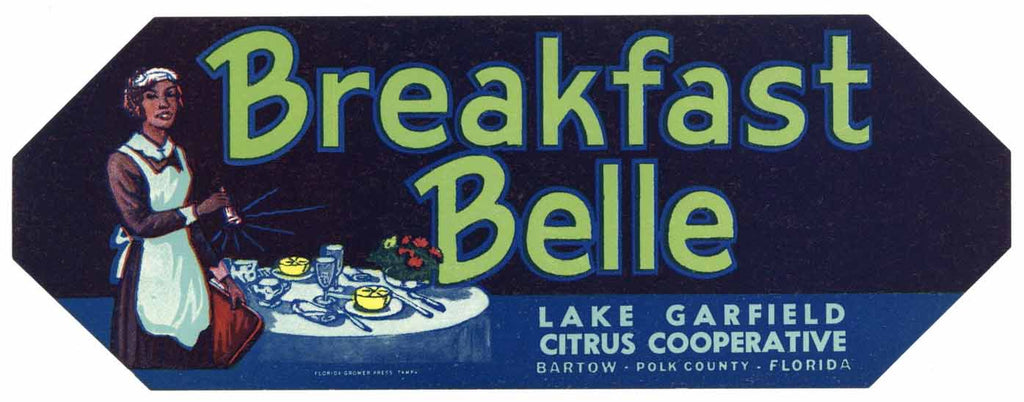 Breakfast Belle Brand Vintage Bartow Florida Citrus Crate Label