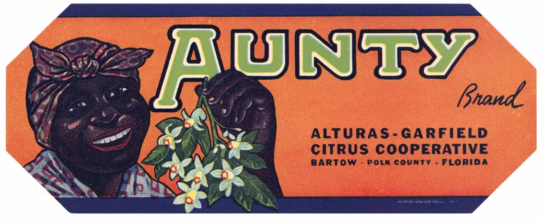 Aunty Brand Vintage Bartow Florida Citrus Crate Label, s