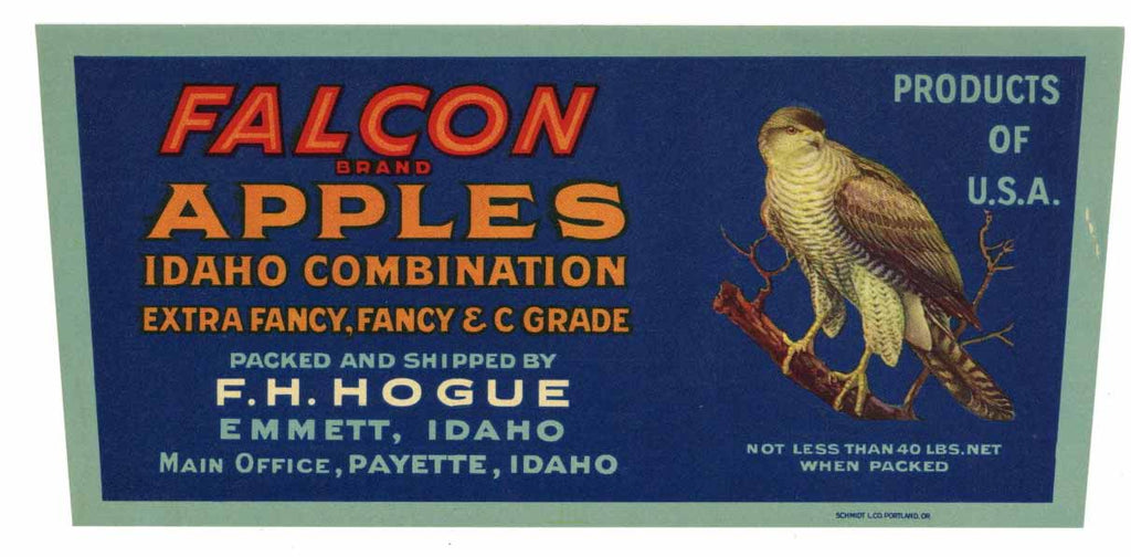 Falcon Brand Vintage Emmett Idaho Apple Crate Label, border