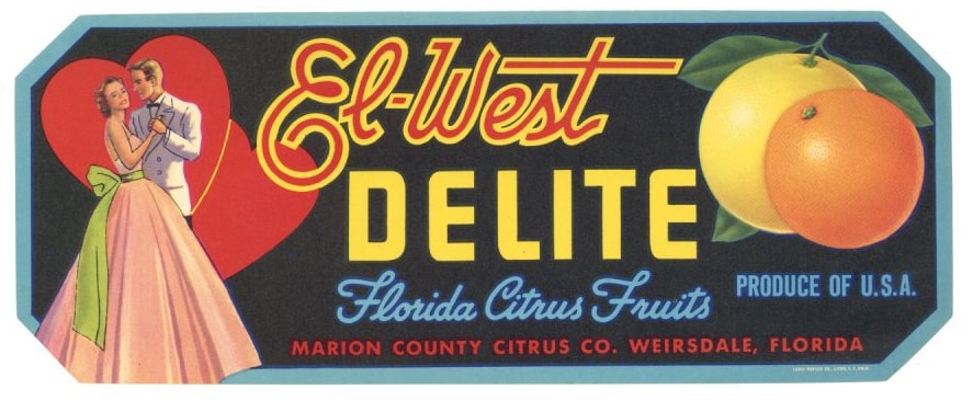 El-West Delite Brand Vintage Weirsdale Florida Citrus Crate Label, s