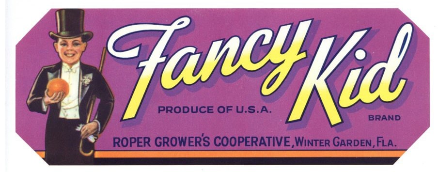 Fancy Kid Brand Vintage Winter Garden Florida Citrus Crate Label