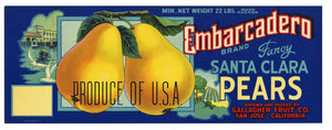 Embarcadero Brand Vintage Pear Crate Label, lug