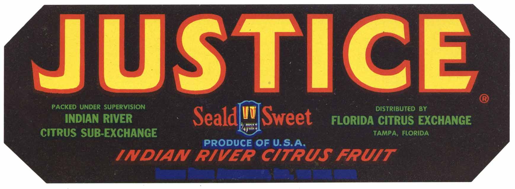 Justice Brand Vintage Tampa Florida Citrus Crate Label, str