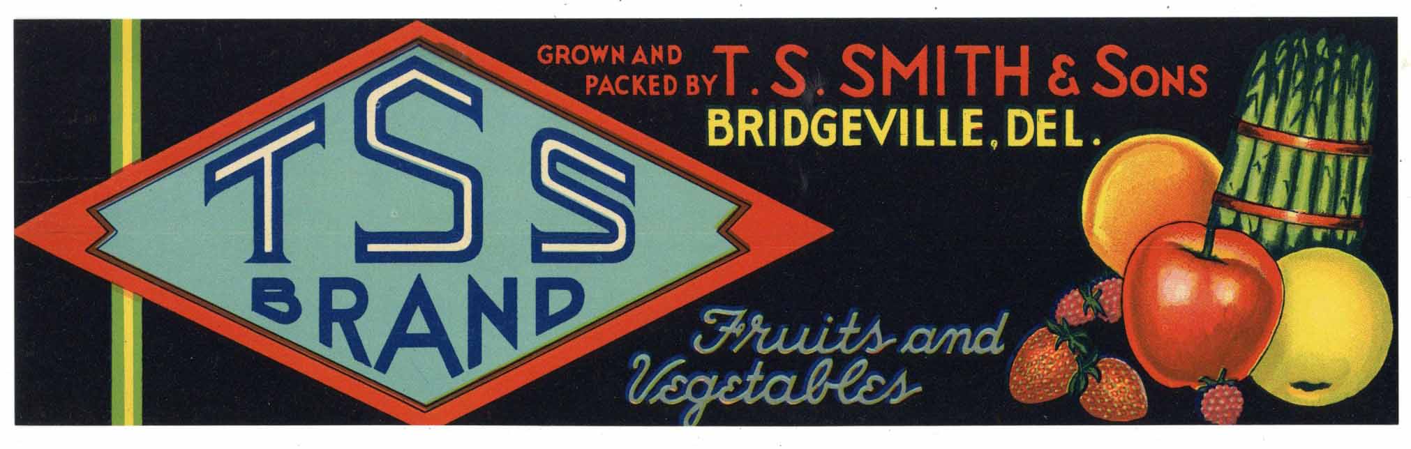 TSS Brand Vintage Bridgeville Delaware Produce Crate Label