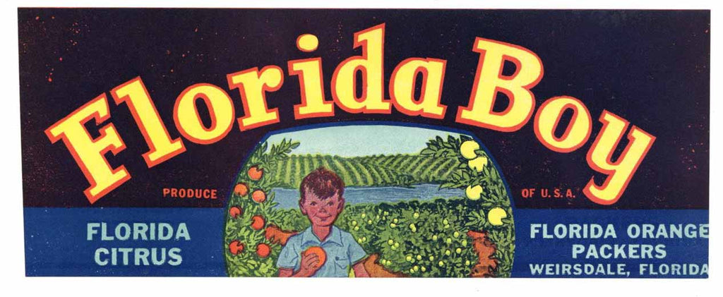 Florida Boy Brand Vintage Weirsdale Florida Citrus Crate Label