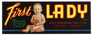 First Lady Brand Vintage Orlando Florida Citrus Crate Label