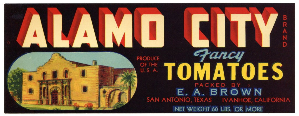 Alamo City Brand Vintage San Antonio Texas Tomato Crate Label